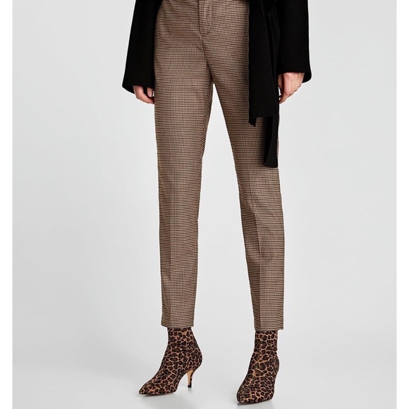 ZARA Patterned Cropped Ankle Pants w Contrasting Waistband - Picture 7 of 7